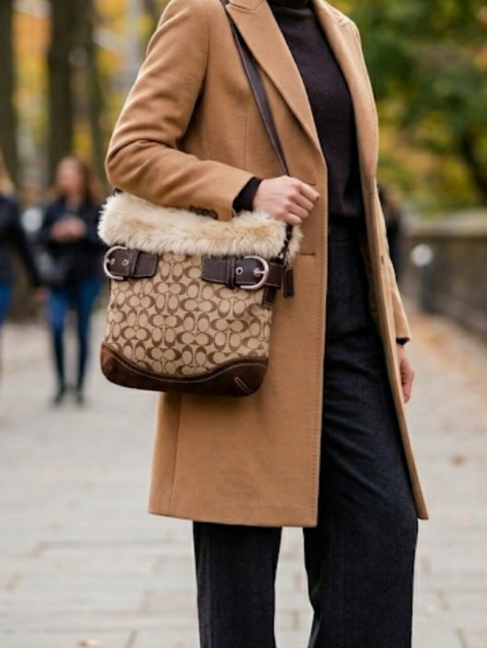 COACH Vintage Monogram Fur Shoulder Bag